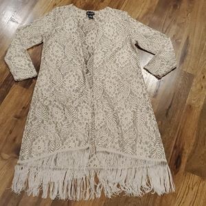 Womens beige lace kimono with fringe size XL